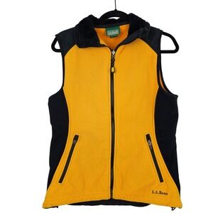 L.L. Bean Women's Vest Full Zip Black & Gold Sleeveless Jacket Small Fleece Trim